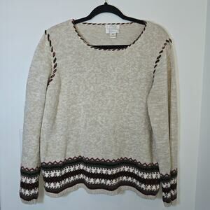 Christopher & Banks Women's Hand Embroidered Fair Isle Sweater Sz XL Tan Neutral